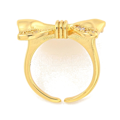 Brass Micro Pave Clear Cubic Zirconia Bowknot Open Cuff Ring for Women LS-RJEW-M173-04A-G-1