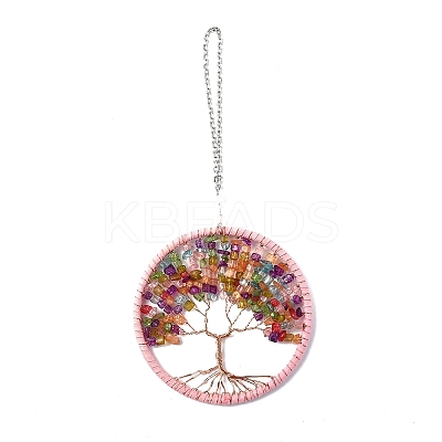 Wire Wrapped Chips Dyed Glass & Natural Amethyst Big Pendant Decorations LS-HJEW-A005-01B-1