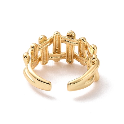 Brass Braided Design Open Cuff Ring for Women RJEW-P034-04G-1