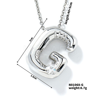 Brass Pave Clear Cubic Zirconia Shiny Balloon Letter Pendant Necklaces IT0451-7-1