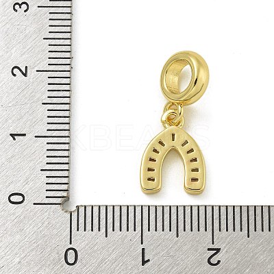Rack Plating Brass Pave Clear Cubic Zirconia U Shape/Horse Shoes European Dangle Charms KK-Z067-40G-01-1