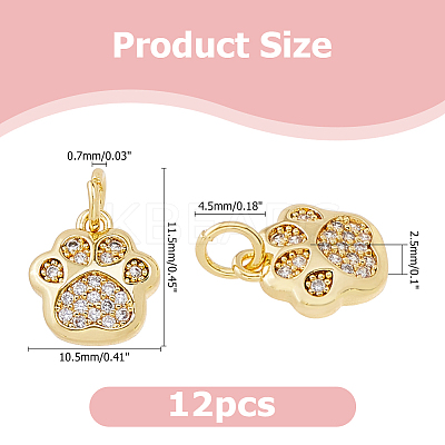 12Pcs Brass Micro Pave Clear Cubic Zirconia Charms ZIRC-HS0001-15-1