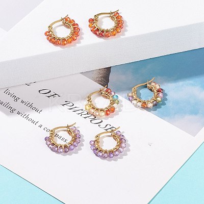 Cubic Zirconia Round Beads Braided Hoop Earrings EJEW-JE04868-1