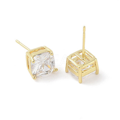 Square Brass Stud Earrings with Clear Glass for Women EJEW-L285-006G-1