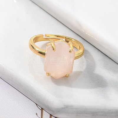 Hexagon Natural Rose Quartz Finger Rings RJEW-B113-02G-04-1