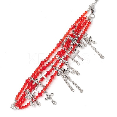 Red Glass Multi-Strand Beaded Bracelets BJEW-JB10709-1