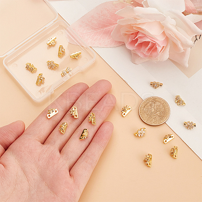 20Pcs 5 Style Rack Plating Brass Pave Clear Cubic Zirconia Flower Slide Charms KK-BC0012-86-1