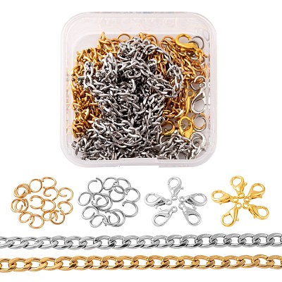 DIY 1.8m 2 Colors Vacuum Plated 304 Stainless Steel Twisted Chain Curb Chains Necklace Making Kits DIY-FS0001-25-1