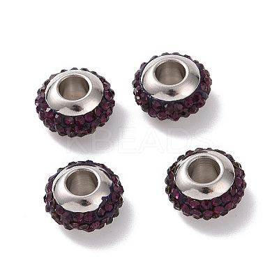 Rondelle 304 Stainless Steel Polymer Clay Rhinestone European Beads GPDL-P003-14-1