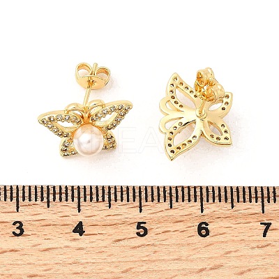 Butterfly Brass Micro Pave Clear Cubic Zirconia Stud Earrings EJEW-C154-03G-1
