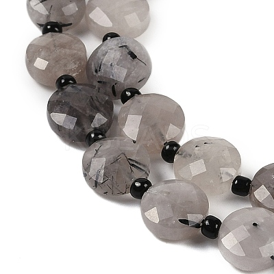 Natural Tourmalinated Quartz Beads Strands G-B094-A25-01-1