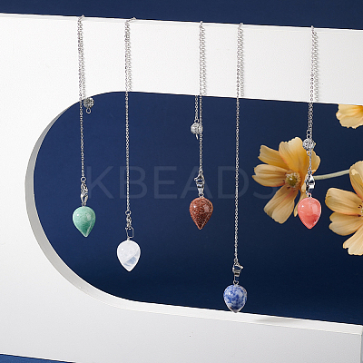 Teardrop Natural Gemstone Pointed Dowsing Pendulums PALLOY-GO00016-1