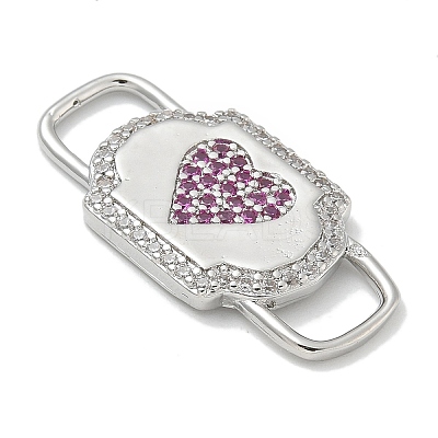 Rack Plating Brass Micro Pave Clear & Orchid Cubic Zirconia Heart Mask Connector Charms KK-L224-065P-1