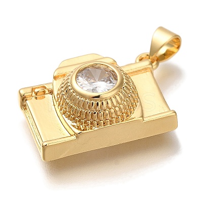 Rack Plating Brass Micro Pave Cubic Zirconia Pendants X-KK-I720-21G-1