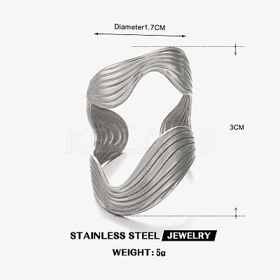 Wave Shape 304 Stainless Steel Cuff Rings for Women FS-WG77DEA-02-1