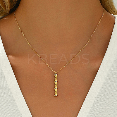 Crystal Rhinestone Bamboo Stainless Steel Pendant Necklaces for Women GW5032-1