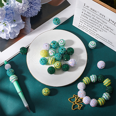 30Pcs 5 Style Round Resin Rhinestone Graduated Beads RESI-SC0003-05-1
