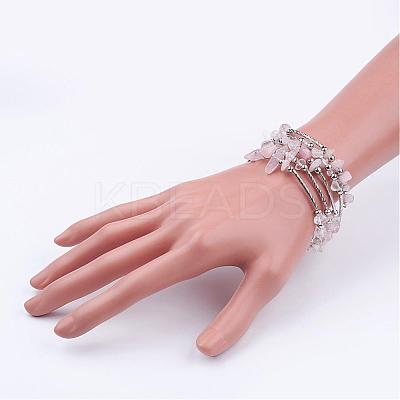 Five Loops Wrap Rose Quartz Beads Bracelets BJEW-JB02589-01-1