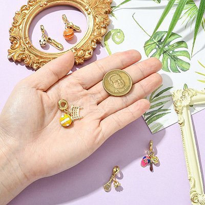 5Pcs 5 Styles Sport Ball Theme Brass Enamel European Dangle Charms KK-CJ0003-89-1