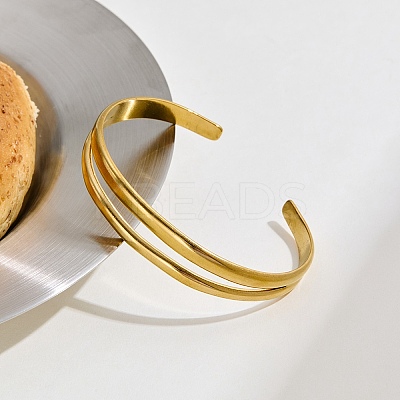 304 Stainless Steel Cuff Bangles for Women BJEW-B147-02G-1