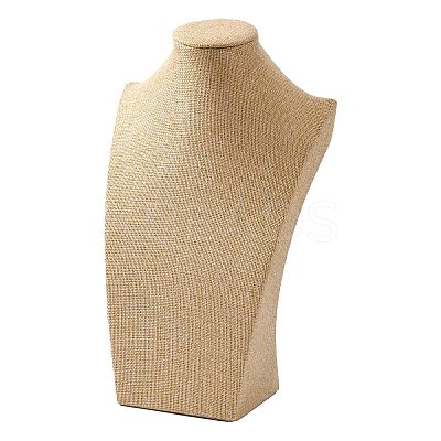 Wooden Covered with Imitation Burlap Necklace Displays NDIS-K001-B16-1