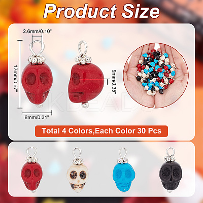 120Pcs 4 Colros Synthetic Turquoise Pendants G-AR0004-90-1