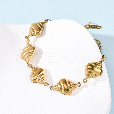 304 Stainless Steel Spiral Shell Shape Link Bracelets for Women BJEW-L706-04G-1