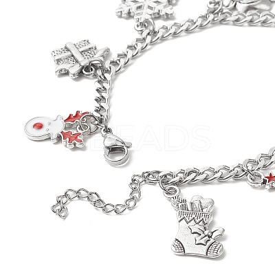 Christmas Tree & Deer & Wreath & Santa Claus Alloy Enamel Charm Bracelet BJEW-TA00252-1