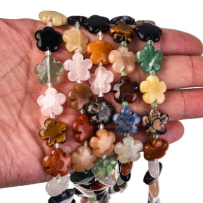 Mixed Natural Gemstone Flower Beads Strands G-L241B-07-1