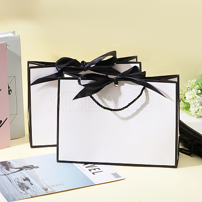 Paper Gift Handle Bags with Silk Ribbon ABAG-WH0044-56-1