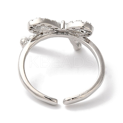 Bowknot Brass Micro Pave Clear Cubic Zirconia Open Cuff Rings for Women LS-RJEW-C098-06P-1