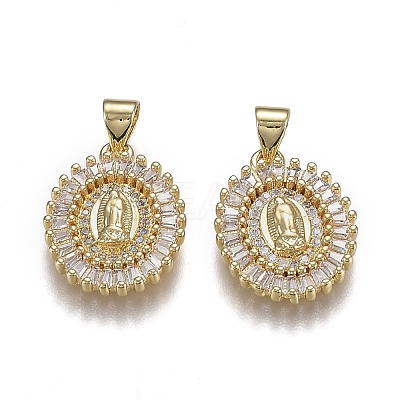 Brass Micro Pave Clear Cubic Zirconia Pendants ZIRC-A011-20G-1