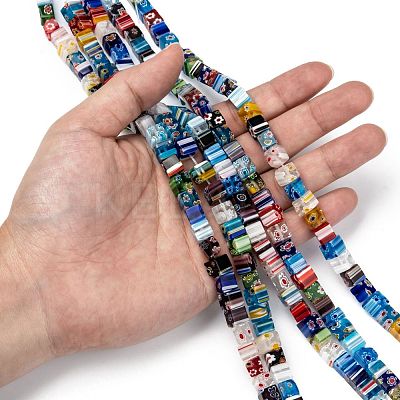 Cube Handmade Millefiori Glass Beads Strands LK-R004-26-1