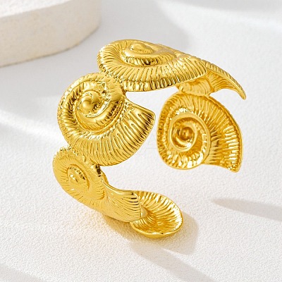 Conch 304 Stainless Steel Cuff Bangles for Women BJEW-A150-02G-1