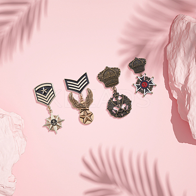 4Pcs 4 Style Eagle & Star & Crown & Cross Dangle Charms Zinc Alloy Badges JEWB-FH0001-15-1