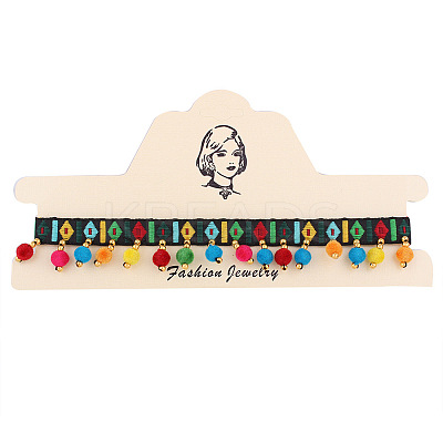 Cloth Embroidery Band with Colorful Wool Pom Pom Ball Tassel Choker Necklaces for Women FS-WG50431-01-1