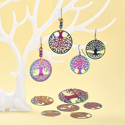 14Pcs 7 Styles Ion Plating(IP) 201 Stainless Steel Filigree Pendants STAS-SZ0002-34-1