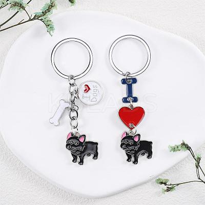 WEWAYSMILE 2 pcs Dog Keychain Car Keychain Pet Pendant Key-Ring Lovely Dog Key-ring Portable Metal Keychain Gift for Pet Lover Birthday Puppy Theme Party Supplies (Black Bulldog) JX793A-1