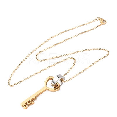 304 Stainless Steel Love Key Pendant Necklaces for Women NJEW-B149-03GP-1
