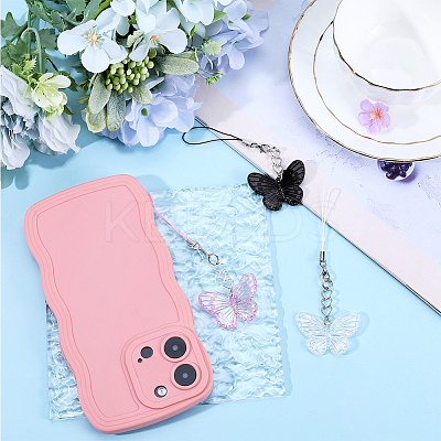 6Pcs 3 Colors Butterfly Acrylic Mobile Straps AJEW-GF0009-11-1