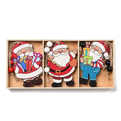 9Pcs 3 Styles Christmas Wood Pendant Decorations Set WOOD-U004-01A-1