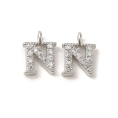 Initial Letter Brass Micro Pave Cubic Zirconia Pendants ZIRC-F008-N-1