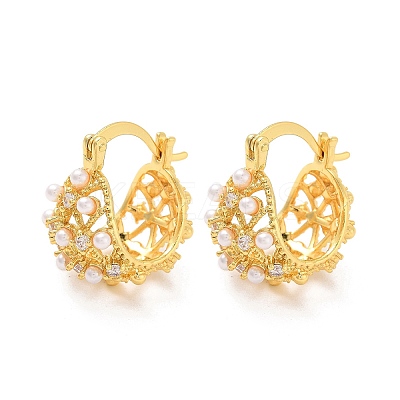 Rack Plating Brass ABS Imitation Pearl Hoop Earrings EJEW-M029-04G-1
