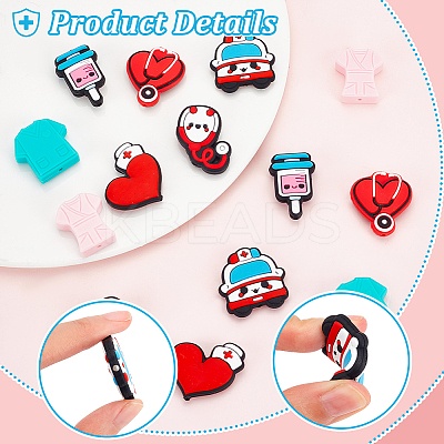 14Pcs 7 Style Hospital Theme Food Grade Eco-Friendly Silicone Focal Beads SIL-GA0003-30-1