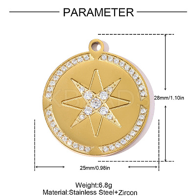 304 Stainless Steel Micro Pave Cubic Zirconia Pendants STAS-OY008-73G-1