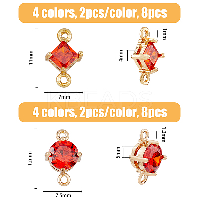 16Pcs 8 Styles Transparent Glass Connector Charms GLAA-HY0001-14-1