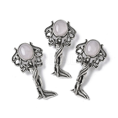 Angel Brass Natural Rose Quartz Pendants KK-D361-02AS-19-1
