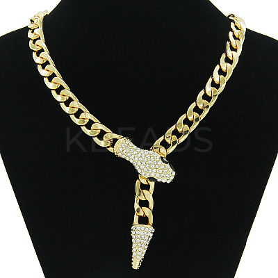 Alloy Rhinestone Snake Cuban Link Chain Necklaces for Women WGC9FDE-03-1