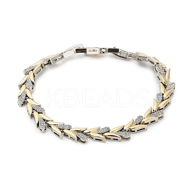 Brass Micro Pave Clear Cubic Zirconia Wheat Link Chain Bracelets for Women LS-BJEW-B145-01-1