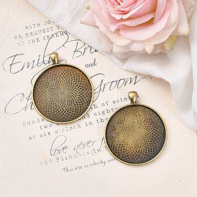 Tibetan Style Flat Round Alloy Big Pendant Cabochon Settings X-TIBEP-Q049-09AB-NR-1
